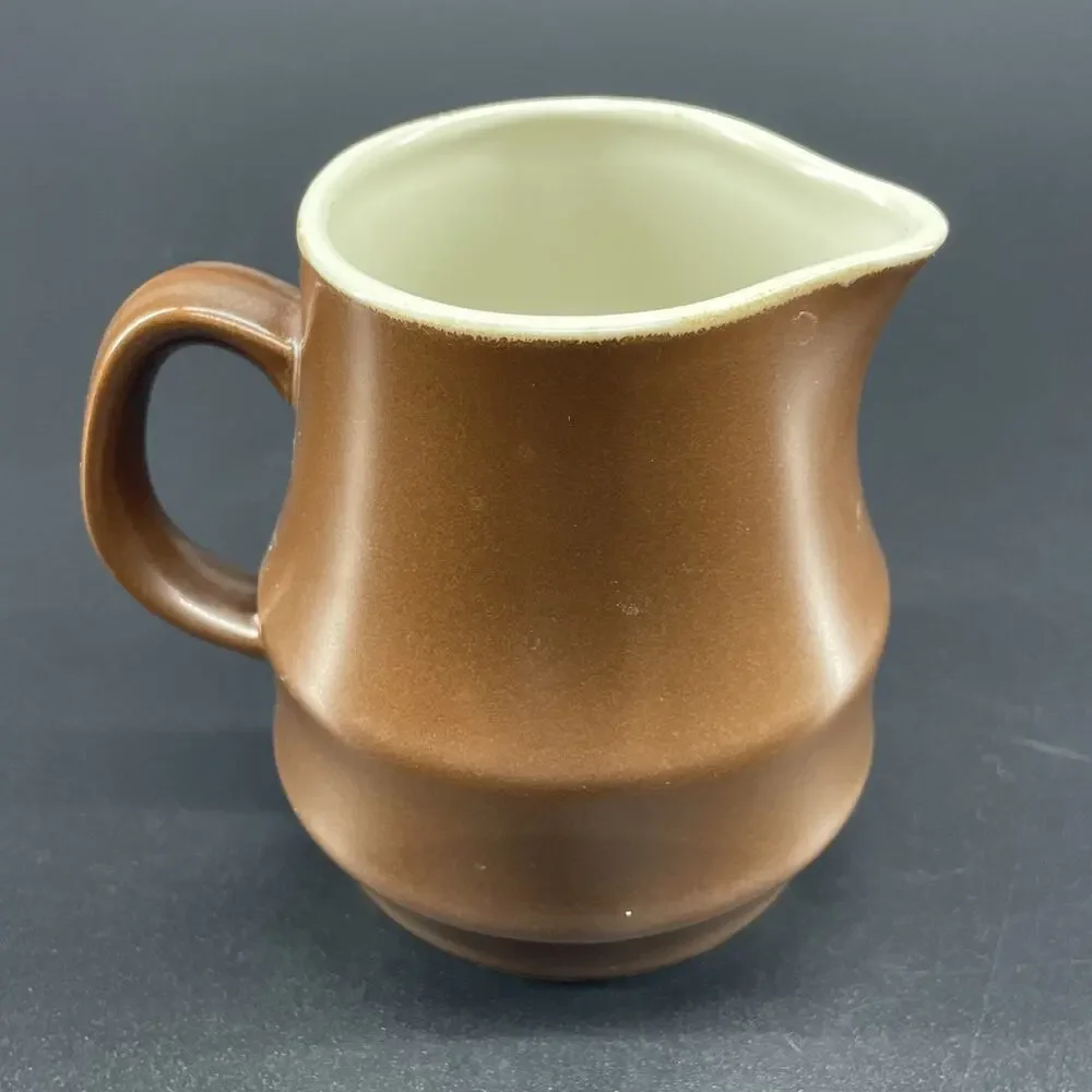 VTG Stoneware Creamer Pitcher Brown Glazed Pottery Japan MCM Rustic Farmhouse